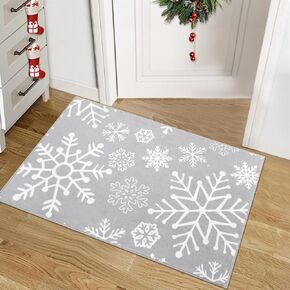 Christmas Entryway Rug Xmas Snowflake Pattern Small Rug Carpet Non-Slip Stain Resistant Holiday Decorative Washable Floor Cover Accent Rug for Entrance Kitchen Bathroom, Grey, 2x3 Feet in Kuwait