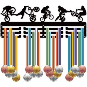 CREATCABIN Biking Medal Holder Display Cycling Medal Hanger Sports Rack frame iron Wall Mount Decor Metal Medal Hanger Organizer for Hanging Over 60 Medals Racing BMX Riding Competition 15.7 x 5.9Inch