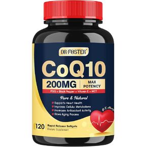 Coq10 200mg Upgraded, 6X High Absorption with Vitamin E & PQQ & Black Pepper Extract, Co q 10 Supplement for Heart Supports & Energy Production, Coenzyme Q10, 120 Servings