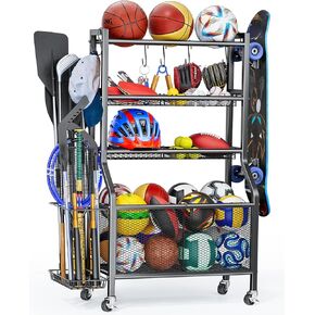 Garage Sports Equipment - Ball Storage Rack 2024 Upgraded Heavy Duty Steel Ball Storage Garage Sports Organizer for Garage, Sports Storage Cart Garage Toy Storage for Indoor Outdoor