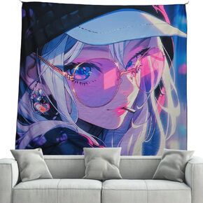 HOUHUANG Hanging paintings, blacklight tapestry, murals, and decorative paintings, fluorescent anime, cartoons, polyester material (82inx 47in) for families, bars, and outdoor parties (25810)