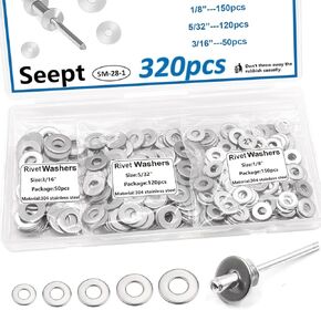 320Pcs Black Pop Rivet washers Assortment kit for Pop Rivets Diameter 1/8inch,5/32inch,3/16inch 304 Stainless Steel pop Rivet Washer Aluminum pop Rivet washers Blind Rivet Washer