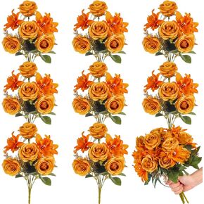 Riceshoot 8 Bundles Artificial Peony Flowers Faux Flowers Satin Silk Rose Lilies Bouquet Vintage Wedding Home Table Door Decor Reusable Bouquet of Rose Flowers for Wedding Birthday Home(Blue)