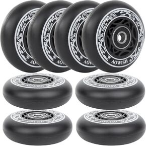 8-Pack 68mm Inline Skate Wheels Outdoor Asphalt Formula Aggressive Roller Blades Wheels 90a Roller Hockey Replacement Wheels with Bearings ABEC-9 and Floating Spacers (Black Color)