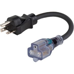 1FT Nema 6-20P to 6-20R Extension Cord, 20 Amp 250 Volt 12AWG Nema 6-20 Heavy Duty Extension Cable, Nema 6-20R T-Blade Cord with Red Indicator Light for Air Conditioner, Black