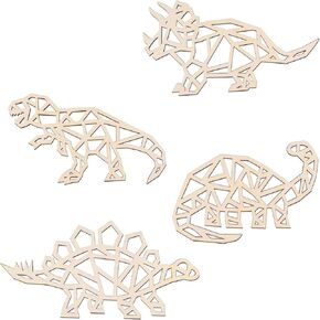 Dinosaur Wall Decor, 4pcs Dino Room Wall Decor Wooden Bathroom Decoration Wall Art Decor for Boys Girls Bedroom Nursery Room Living Room (Black)