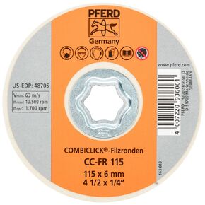 PFERD COMBICLICK Felt Disc, 5 pc. | 4-1/2 inch Dia. | 48705 - for pre-polishing and high-Gloss polishing with an Angle Grinder, Works with polishing Paste Bars