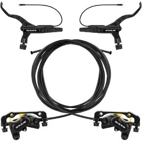 Hydraulic Bike Disc Brake Front & Rear Set for ebikes, Eletric Power-Off with 2-PIN Waterproof Connectors, Pre-Bled Hydraulic Disc Brake Mounting Caliper Lever Kit with Hydraulic Bleed kit