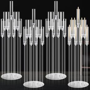 Tessco 4 Pcs 9 Arm 42.5" Floor Candelabras Clear Candelabra Candle Holder Wedding Candelabras Centerpiece for Table Acrylic Candelabra with Removable Lampshade Fit 0.8 LED Centerpiece for Wedding Home