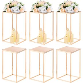 Pasimy 6 Pcs 15.75 Inch Wedding Metal Flower Stand Geometric Tall Vase Column Rectangular Gold Floral Display Stand Rack for Wedding Party Flower Centerpiece Table Decorations