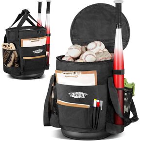 Baseball Bucket Bag,Large Capacity Holds Up To 72 Baseballs and 30Softballs,Baseball Coach Bag with Anti-Slip EVA Bottom, Multiple Pockets Softball Ball Bucket Bag For Bat,Glove,Scoreboards