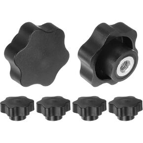 HARFINGTON 6pcs Star Knobs M8 Female Thread 48mm 6-Point Plastic Head Metal Insert Non-Through Hole Screw-in Threaded Hand Knob Clamping Handle, Black
