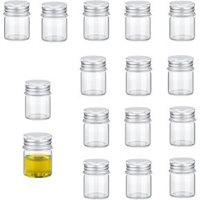 16 PCS Tiny Jars with Aluminum Lids 15ml Small Glass Bottles Empty Spice Jars Transparent Mini Containers Condiment Pot Seasoning Storage Bottle for Home Kitchen Outdoor Camping Hiking BBQ Hunting