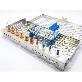 Sinus Lift Implant Kit - DASK Lift Drills Stoppers Elevators - Dental Elevation Instruments Set with Stainless Steel Cassette 14 Pcs