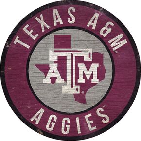 Aggies 12" Circle with State and Team Logo Wood Sign
