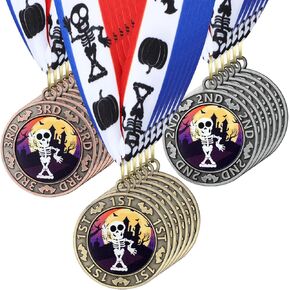 30 Pcs Halloween Pumpkin Medals Metal Halloween Award Medals with Ribbon Gold Silver Bronze Medals 1st 2nd 3rd Prizes for Kids Adults Halloween Costume Party Pumpkin Carving Contest