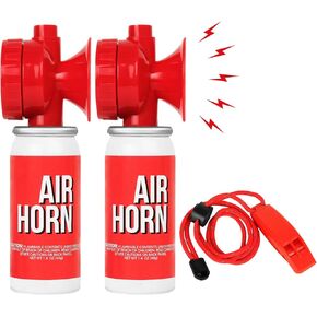 2PCS 1.4oz Air Horn for Safety with Whistle, Loud Mini Marine Boat Horns Can, Bear Horn to Scare Bears, Emergency Blow Fog Horn Noise Maker for Sporting Events Stadium Dogs Train Car Truck