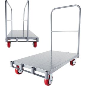 Drywall Cart Steel Panel Truck, 2 in 1 Heavy Duty Flatbed Carts with Wheels, Platform Flat Bed Cart with 2200 Lbs Capacity, 2 Swivel Casters, 1 Front and 2 Side Handrails
