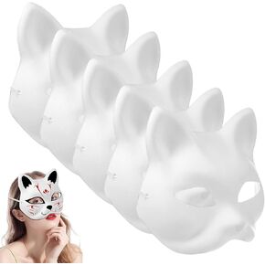LIFKOME 6pcs Cat Masks White Paper Blank Hand Painted Masks DIY Animal Mask for Halloween Masquerade Cosplay Costume Photo Props