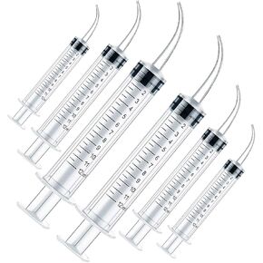 6pcs 12cc Dental Syringe Dental Irrigation Syringe with Curved Tip Disposable Graduated Dental Irrigation Syringe for Oral Dental Care, Tonsil Stones Removing, Lab, Feed Small Pet (with Measurement)