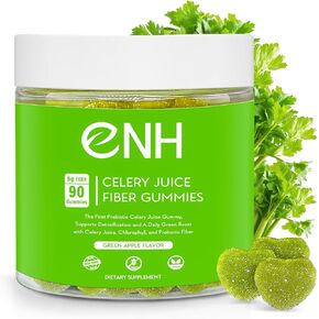 ENH Organic Celery Juice Fiber Gummies, A Prebiotic Boost for Detoxification & Wellness, A Daily Green Boost with Celery Juice, Chlorophyll & Prebiotic Fiber (90 Counts)