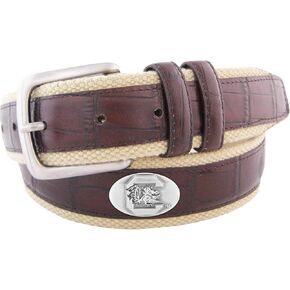 NCAA South Carolina Gamecocks Croc Leather Webbing Concho Belt, Brown, 34-Inch