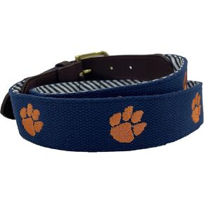 Clemson University Tigers Officially Licensed Orange Paw Embroidery on Navy Blue Canvas Web Belt