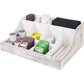 MyGift Torched Wood Countertop Coffee, Tea and Condiment Holder Storage Caddy with 9-Compartments