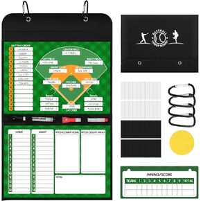 Magnetic Baseball Lineup Board, Collapsible Professional Softball & Baseball Lineup Board for Dugout, Baseball Clipboard for Coaches with 40 Magnetic Lineup Cards and High-End Markers (Leather Cover)