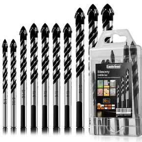 Luckyway 10-Piece 1/8"-1/2" Professional Masonry Drill Bit Set Concrete Drill Bit Set for Glass, Brick, Plastic, Cement, Wood, Tile with Tungsten Carbide tip