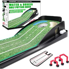 CHAMPKEY Professional Hazard Golf Putting Green Come with Golf Putting Gates and Putting Mirror - Progressive Slope Tech and Noise Reduction Tech Golf Putting Mat