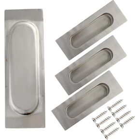2PCS Brushed Nickel Recessed Sliding Door Pull, 4.72Inch Rectangular Recessed Door Handles, Stainless Steel Finger Flush Pulls for Closet Pocket, Sliding barn Door Handle Set