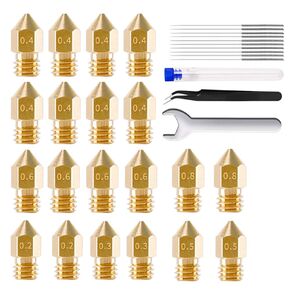 20pcs 0.4mm Brass Nozzles 3D Printer Extruder Accessory Kit for V6 Hotend, Including 4pcs Silicone Socks Cover Heat Resistant & Wrench * 1 Install Tool, Fits for i3 MK3/MK3S, Anet A8 Printers