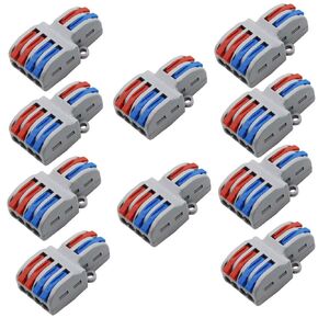 10PCS Mini Fast Wire Connector Universal Wiring Cable Connector Push-in Conductor Terminal Block ，Quick Splice Terminal Blocks Wire Connecting (2 in 4 out)