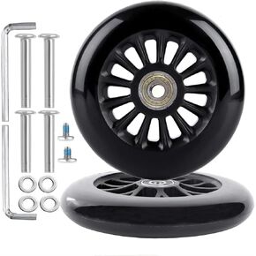 1 Pair Luggage Wheels Replacement 68/70/75/80mm Inline Roller Skate Wheels with 8mm(0.31"") Bearings 35mm(1.37"") 40mm(1.57"") Axles Wrenchs Repair Set (75 * 24 * 8mm), Black