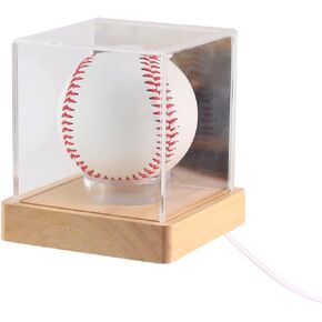 Baseball Display Case with Led Light, Seven-Coloured Glow Acrylic Baseball Case for Display ,Clear Display Cube with Wooden Base - Display Memorabilia and Souvenirs