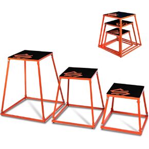 SQUATZ 3-Piece Plyometric Platform Box Set - Small, Medium, Large Sized Platform Boxes with Anti-Skid Rubber for Home Gym Training and Strength Exercises - Durable, Stable Steel Frames