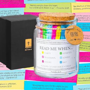 Bible Verse Jar, Read Me When Bible Verses for Emotions and Feelings, Glass Hope Jar, Christian Faith-Based Gift, Religious Gift for Men, Women, Teens, Kids, Adults