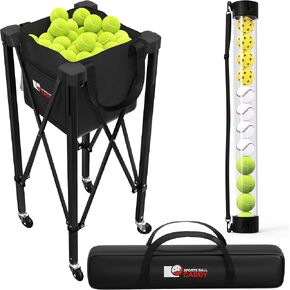 Rolling Cart for Tennis Balls - Tennis & Pickleball Caddy with Pickup Tube - Collapsible Metal Frame with Wheels & Carry Case - Detachable Zipper Bag Holds 120 Tennis Balls or 100 Pickle Ball Balls