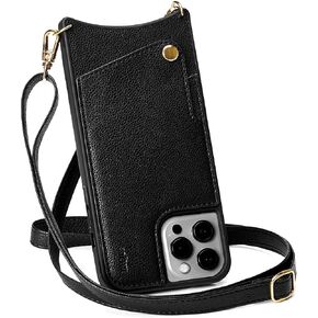 KIQUE Crossbody Phone Case and Wallet - for iPhone 11 11 Pro 11 Pro Max XR 12/12 Pro 12 Pro Max (Black, iPhone 11) in Saudi Arabia