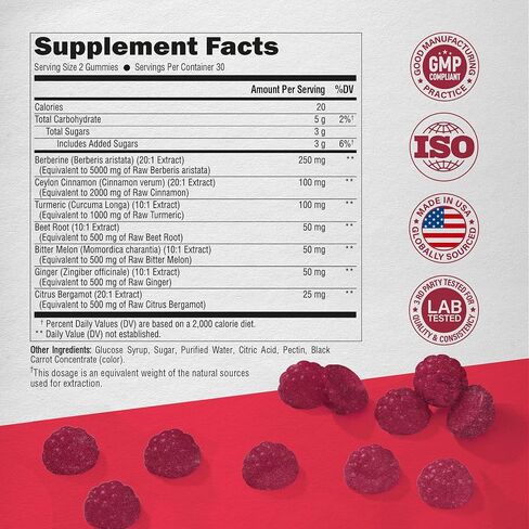 بربارين مع علكة قرفة سيلان 10000 ملغ - كركم | الجينسنغ | الحمضيات البرغموت | جذر البنجر | البطيخ المر - 7 في 1 لدعم القلب والتمثيل الغذائي والطاقة - نكهة التوت المختلطة - نباتي، 60 علكة in Kuwait