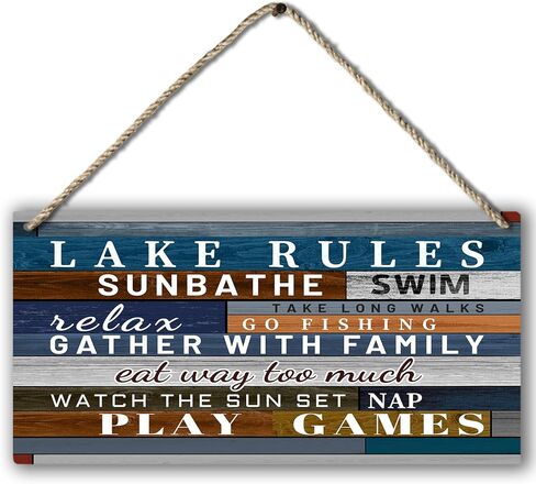 Retro Lake Rules Farmhouse Printed Wood Plaque Sign Wall Hanging,Rustic Hanging Wall Signs for Lake House Cabin Summer Home Decor 12 x 6 Inches in Saudi Arabia