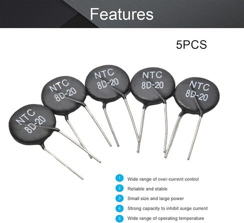 مقاومات الثرمستور Fielect NTC 8D-20 6A 8 أوم أجهزة استشعار درجة الحرارة المحددة الحالية حزمة من 5 in Kuwait