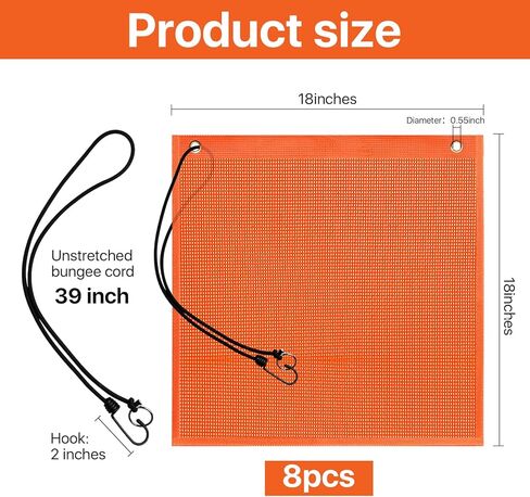 8 قطع أعلام أمان مقاس 18 × 18 بوصة، علم تحذير كبير الحجم مزود بحلقات وحبل بنجي، علم أحمر شبكي مقاوم للطقس لأحمال الشاحنات والسيارات ومقطورة القارب in Kuwait