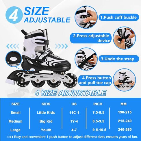 Kids Inline Skates for Boys and Girls, 4 Size Adjustable Inline Skates with All Light Up Wheels for Toddler Kids Beginner Outdoor Indoor Sport in Saudi Arabia