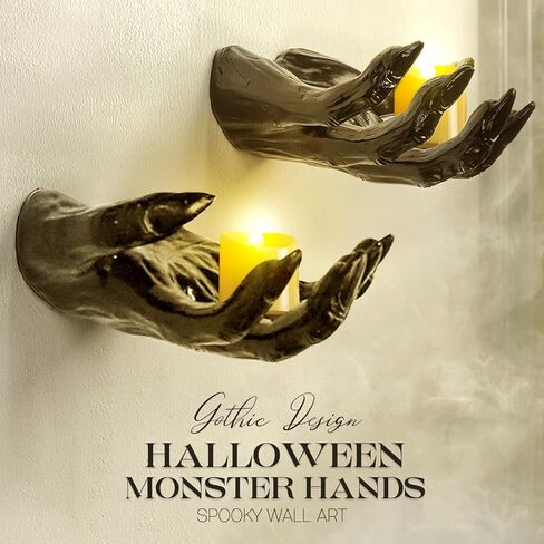 ديكورات عيد الهالوين من الكرز الشرقي - 3 أيادي وحش مخيفة ديكور جدار - ديكور قوطي Hocus Pocus داخلي وخارجي - منحوتة جدارية عتيقة مخيفة لغرفة النوم المنزلية والحفلات بالخارج من الداخل in Kuwait