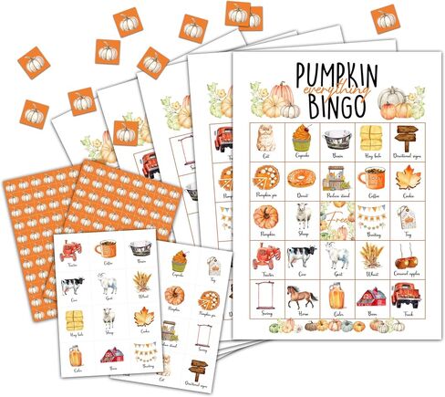Fall Pumpkin Bingo Card Game, Autumn Bingo Game for Adults, Thanksgiving Party Supplies, Favors, Decorations, Thanksgiving Gift, Thanksgiving Party Games, 24 Players Bingo Game, D01 in Saudi Arabia