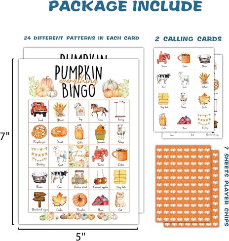 Fall Pumpkin Bingo Card Game, Autumn Bingo Game for Adults, Thanksgiving Party Supplies, Favors, Decorations, Thanksgiving Gift, Thanksgiving Party Games, 24 Players Bingo Game, D01 in Saudi Arabia