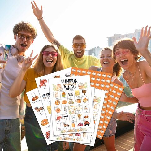 Fall Pumpkin Bingo Card Game, Autumn Bingo Game for Adults, Thanksgiving Party Supplies, Favors, Decorations, Thanksgiving Gift, Thanksgiving Party Games, 24 Players Bingo Game, D01 in Saudi Arabia