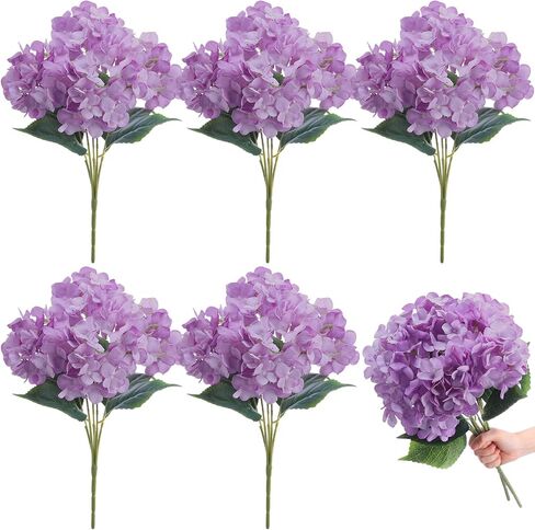 Crowye 6 Bundles 30 Heads Hydrangea Silk Flowers Large Artificial Hydrangea Flowers Heads with 18.5'' Long Stems Faux Hydrangea Bouquets for Home Table Centerpieces Wedding Party Decoration(Blue) in Saudi Arabia